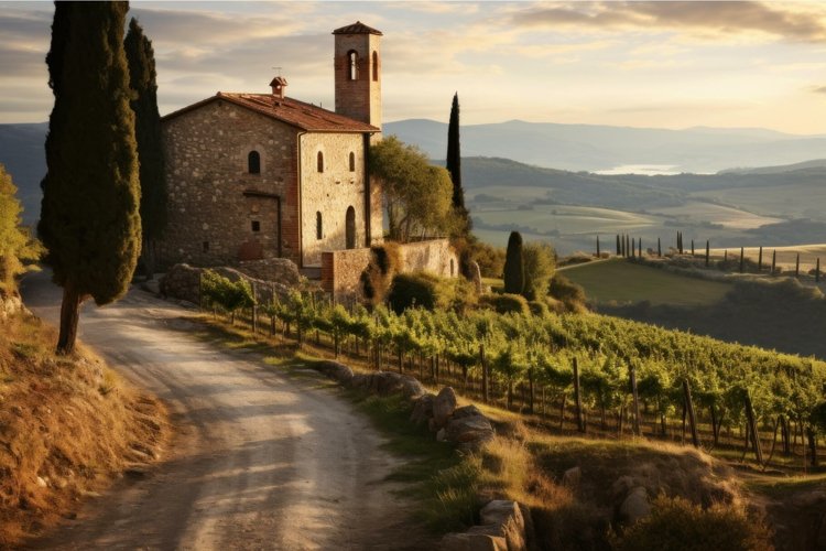 Verdant Landscape of tuscany winery scenic rural. Generate A