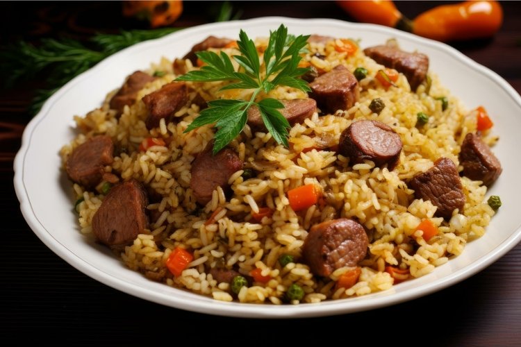 Spicy Pilaf meat bowl asian. Generate Ai example image 1