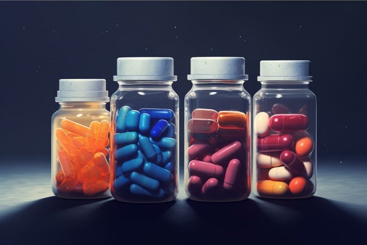 Transparent Pills drug bottles. Generate Ai example image 1