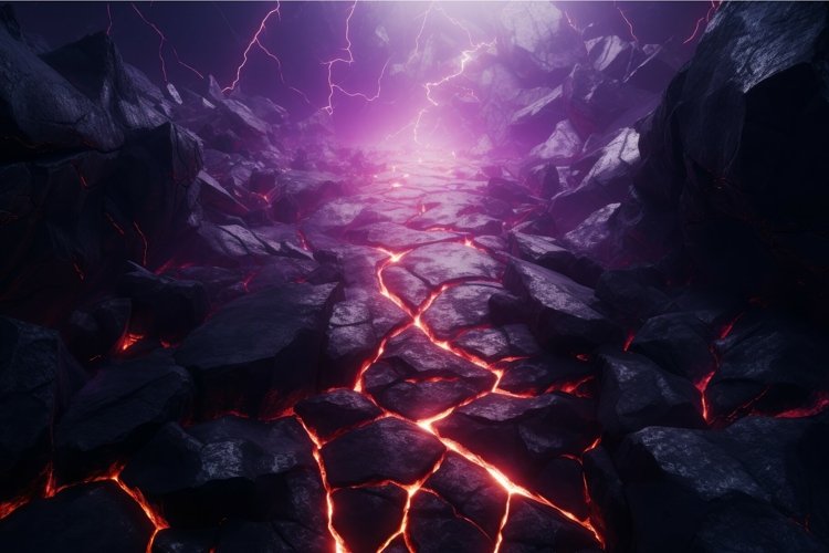 Plain magma cracks purple lights. Generate Ai example image 1