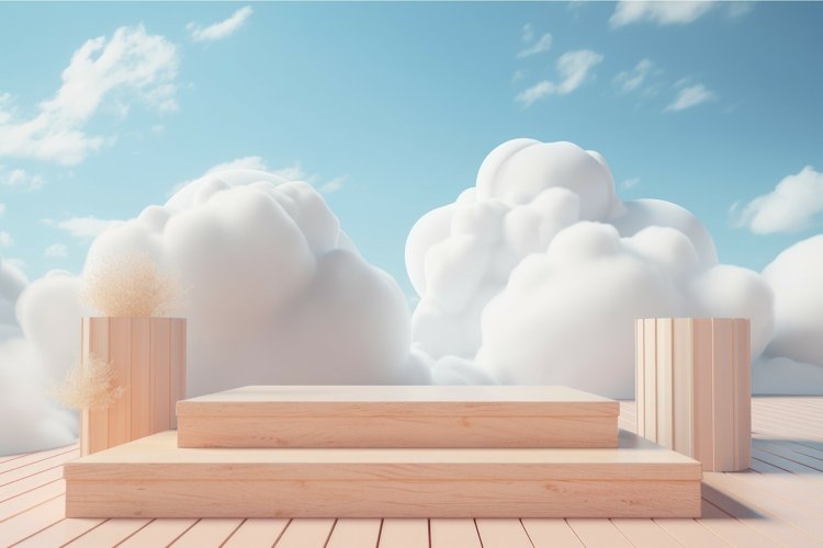 Wood podium stage platform. Generate Ai example image 1