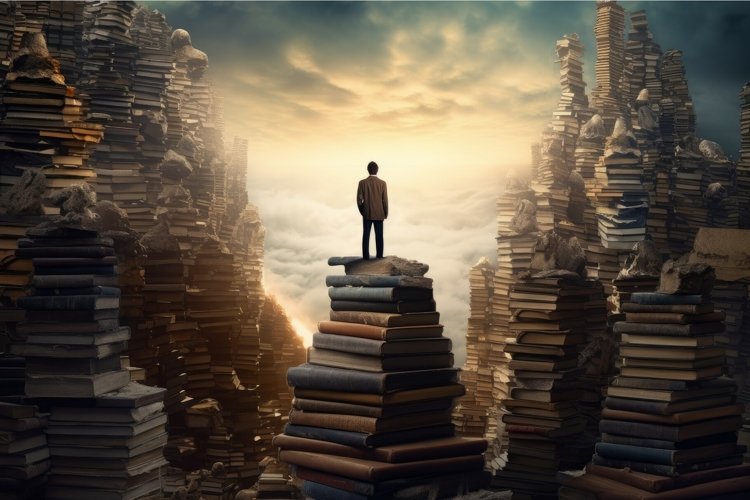 Poet man near books. Generate Ai example image 1