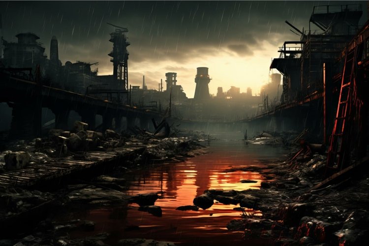 Dystopian Post apocalyptic city. Generate Ai example image 1