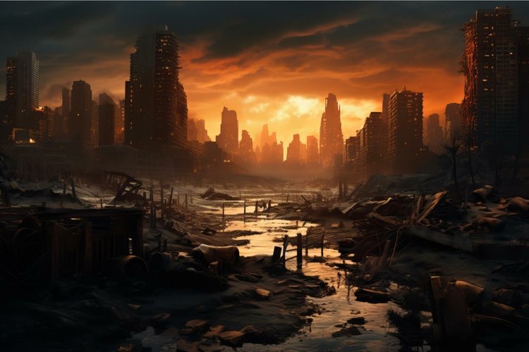 Abandoned Post apocalyptic city. Generate Ai example image 1