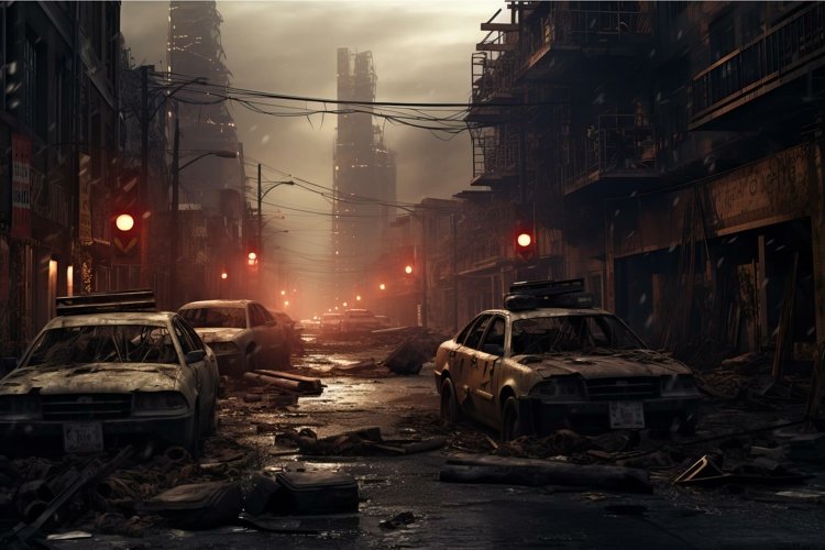 Grim Post apocalyptic street. City destruction example image 1