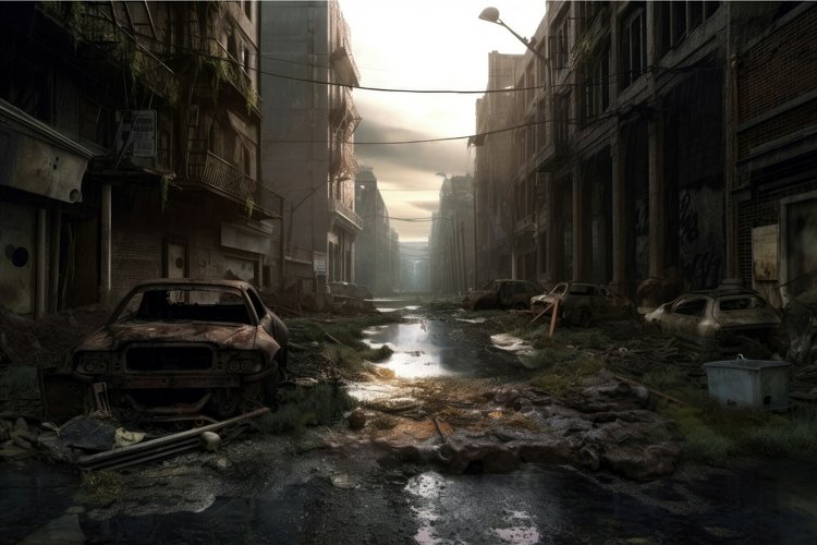 Post apocalyptic street. City destruction example image 1