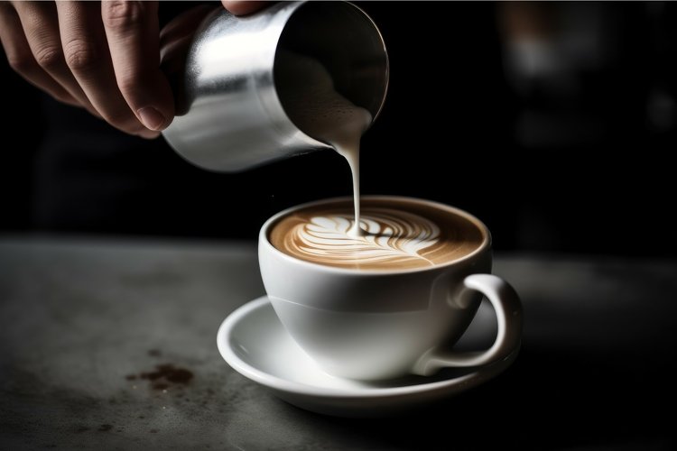 Hand pouring late cup. Generate Ai example image 1