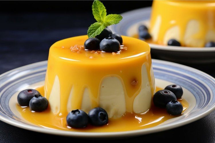 Comforting Pudding custard dessert plate. Generate ai