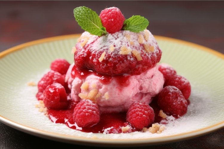 Delectable Puff raspberries dessert food. Generate Ai