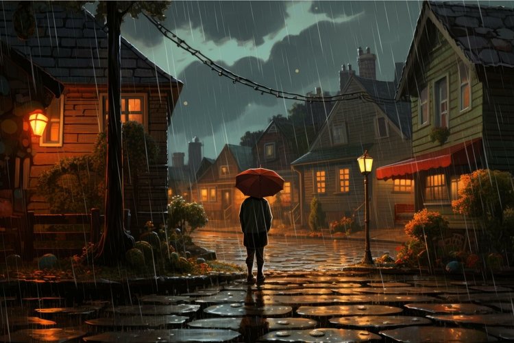 Resilient Woman rain poured. Generate Ai example image 1