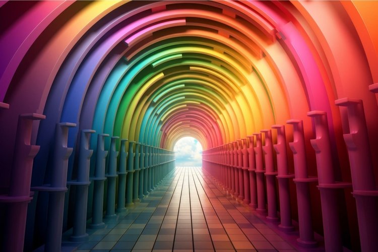 Vibrant Rainbow tunnel. Generate Ai example image 1
