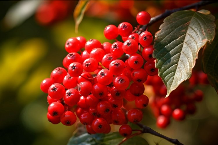 Red berries branch viburnum fall. Generate Ai example image 1