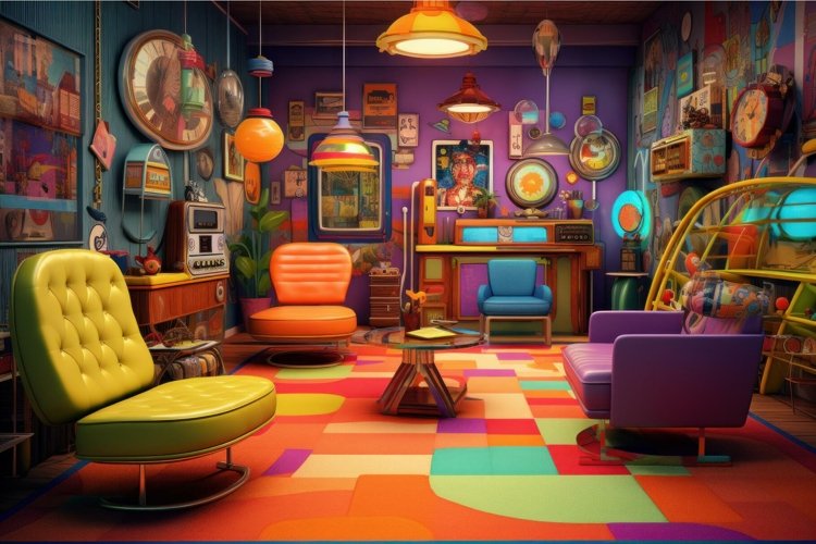 Eclectic Retro living room sofa. Generate Ai example image 1