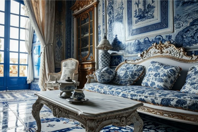 Elegant Floral ornate white blue design. Generate Ai example image 1