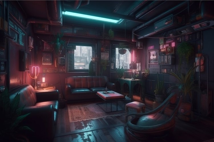 Room cyberpunk. Generate Ai example image 1