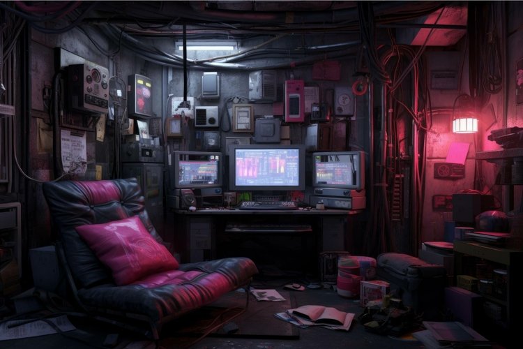 Dystopian Room cyberpunk. Generate Ai example image 1