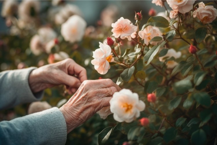 Roses bush hands. Generate Ai