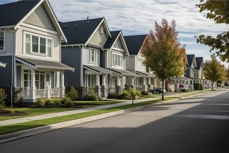 Row houses sidewalk. Generate Ai