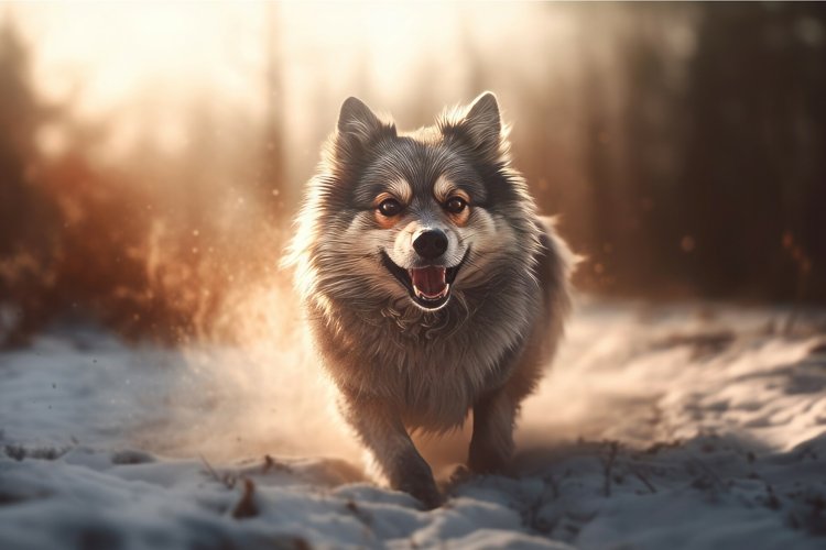 Running funny dog in winter snow. Generate ai example image 1