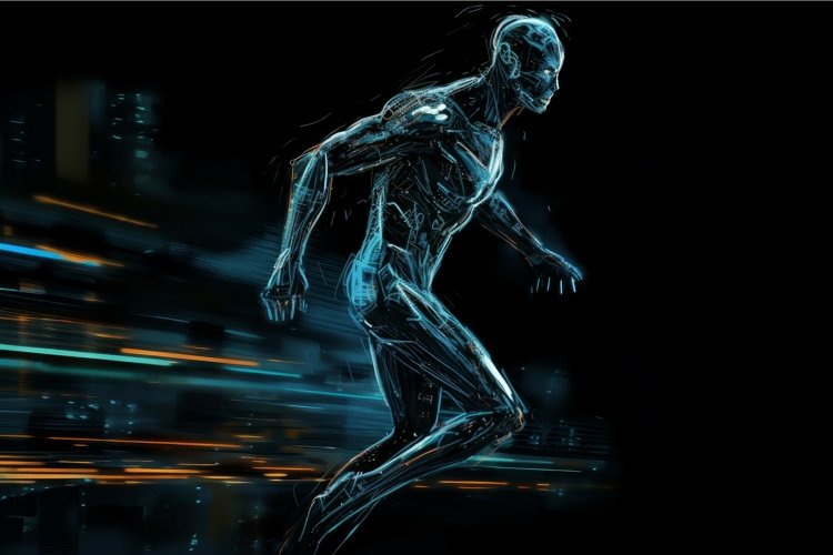 Futuristic robot running. Generate Ai example image 1