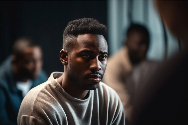 Sad black man support. Generate Ai
