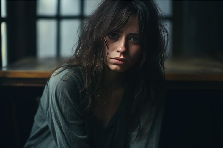 Despairing Sad depressed woman. Generate Ai
