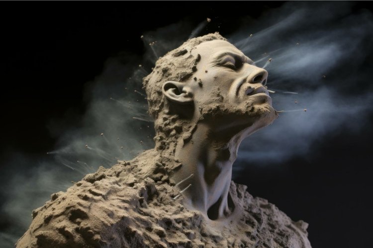 Chiseled Sculpted man dust breathing. Generate ai example image 1