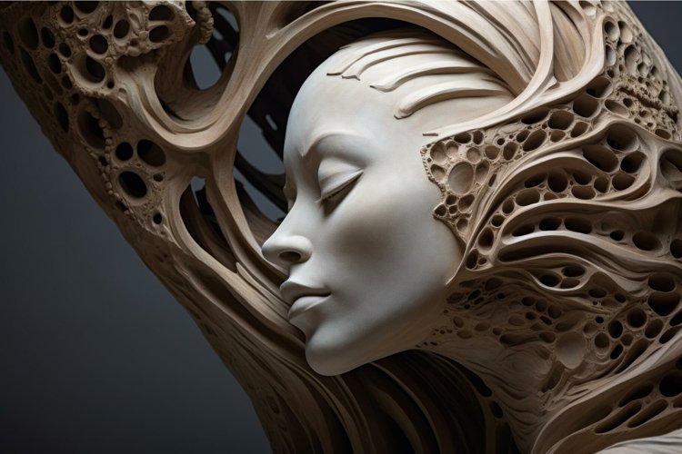 Sculpture head hands surreal closeup. Generate Ai example image 1