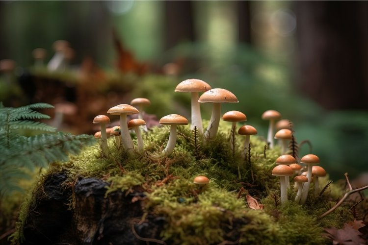 Several mushrooms fungus. Generate Ai