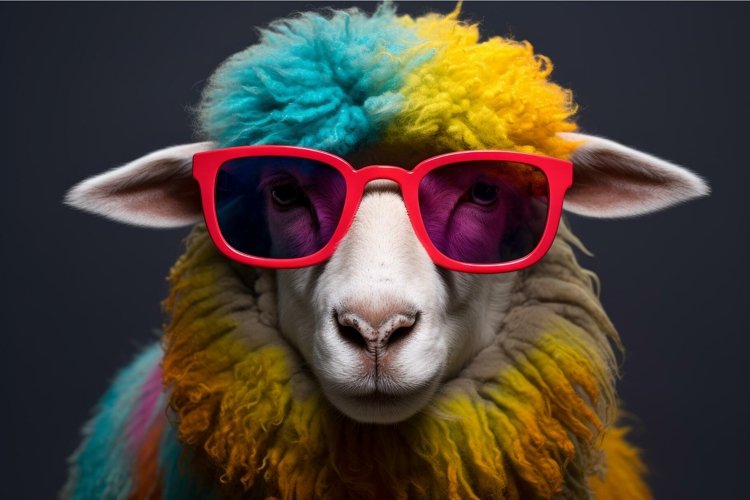 Sheep colorful glasses. Generate AI
