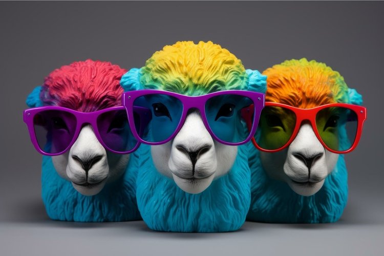 Fashionable Sheep colorful glasses. Generate AI