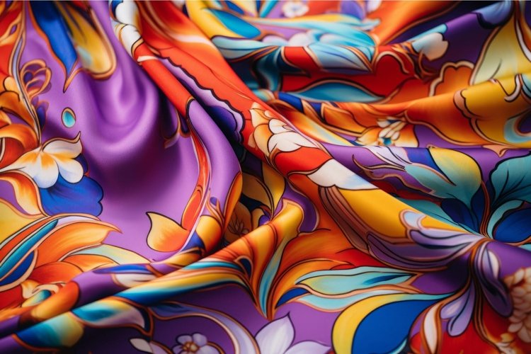 Vivid Silk textile colorful fabric. Generate Ai example image 1