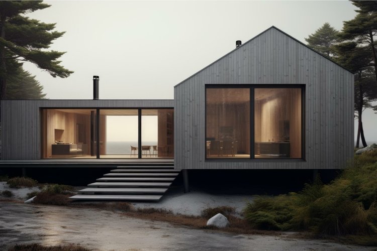 Unadorned Simple gray house. Generate Ai