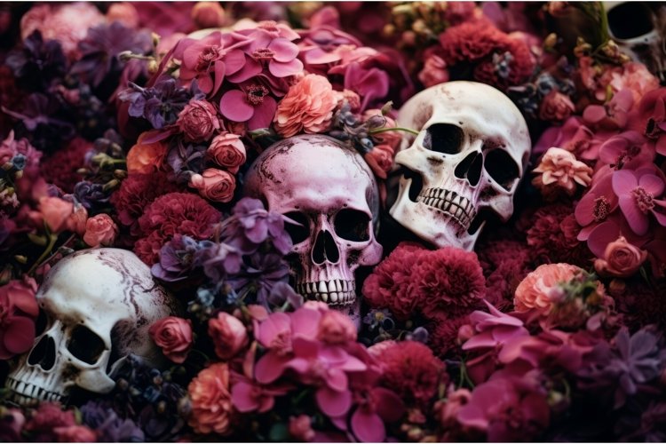 Gothic Skull flowers. Generate Ai