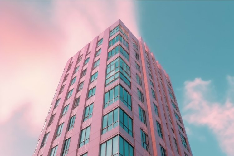 Pink skyscraper. Generate Ai example image 1