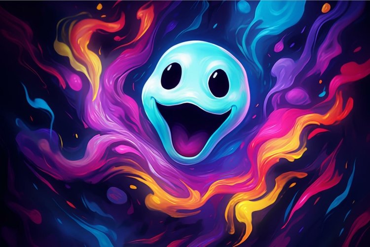 Smiling colorful ghost. Generate AI