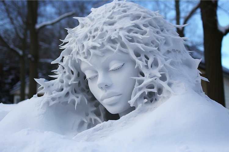 Snowy winter sculpture of woman's face example image 1