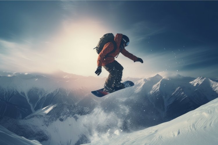 Snowboarder jump. Generate Ai example image 1