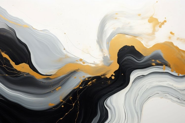 Black and white gold liquid marble motif. Generate Ai