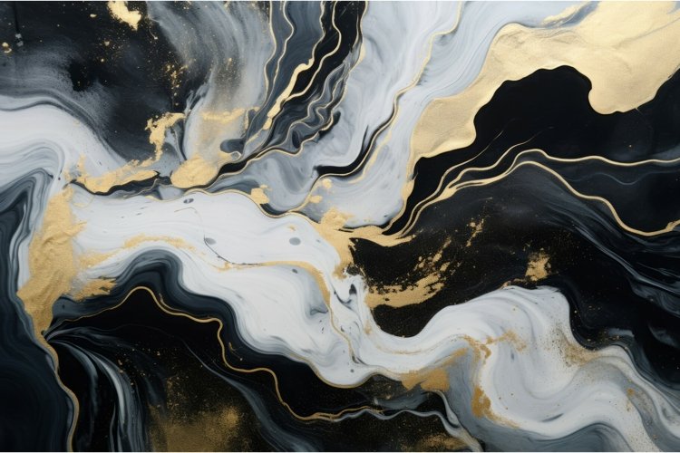 Black and white gold liquid marble art. Generate Ai example image 1