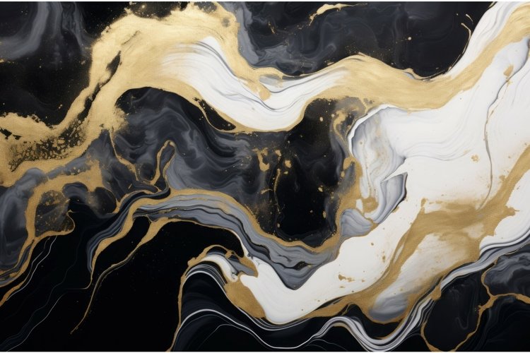 Black and white gold liquid marble creative modern. Generate