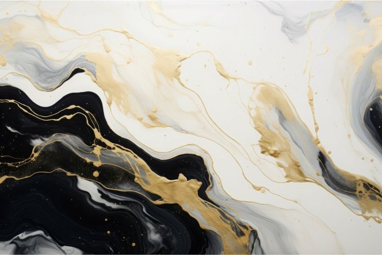 Black and white gold liquid marble surface. Generate Ai