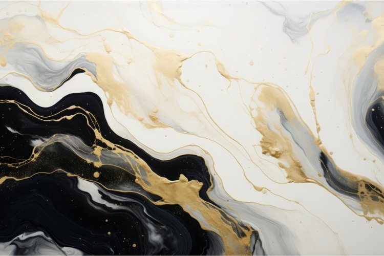 Black and white gold liquid marble surface. Generate Ai example image 1