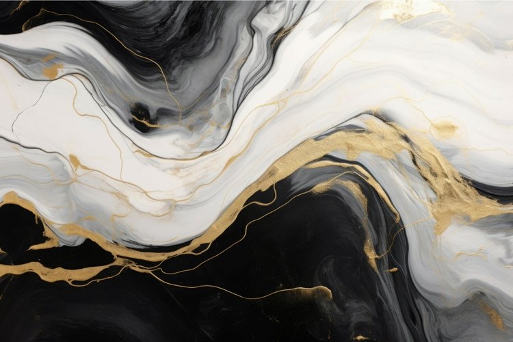 Black and white gold liquid marble wave. Generate Ai example image 1