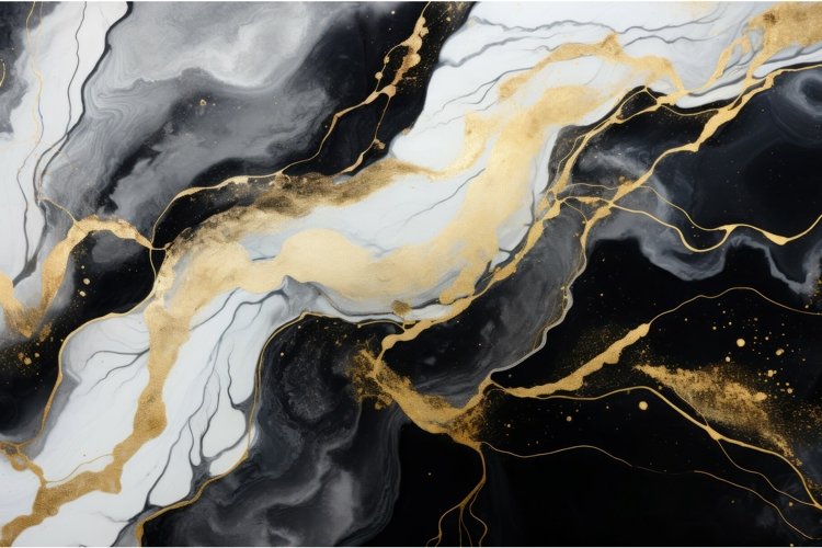 Black and white gold liquid marble. Generate Ai example image 1