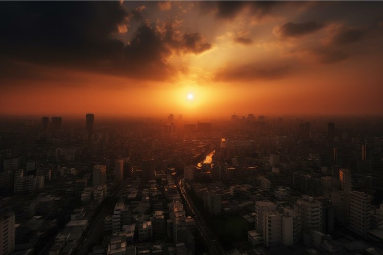 Stunning urban sunset over cityscape