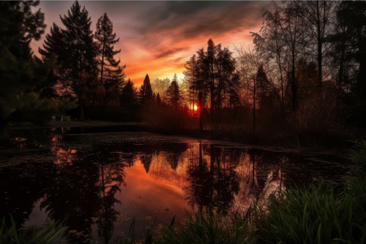 Tranquil sunset with vivid colors reflecting on a serene for