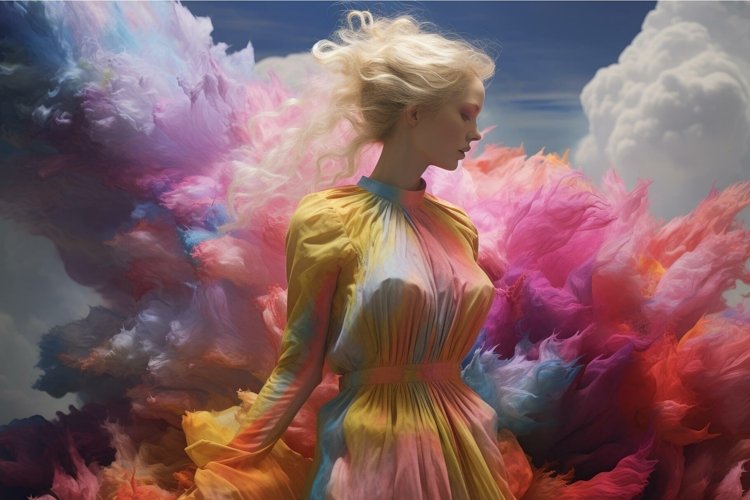 Surreal dreamlike portrait with colorful clouds