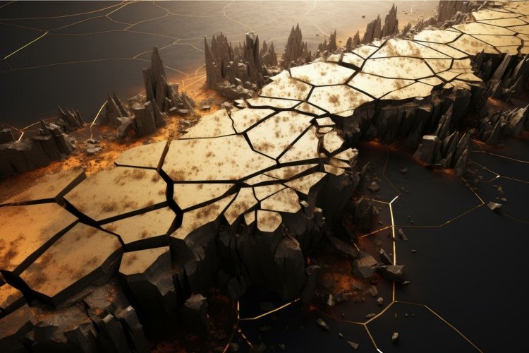 Apocalyptic landscape with cracked earth and lava example image 1