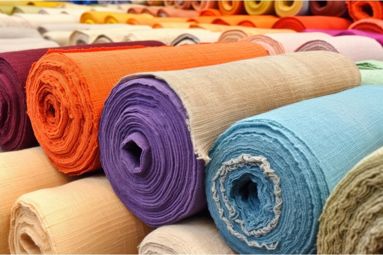 Textile roll colorful market stack. Generate Ai example image 1